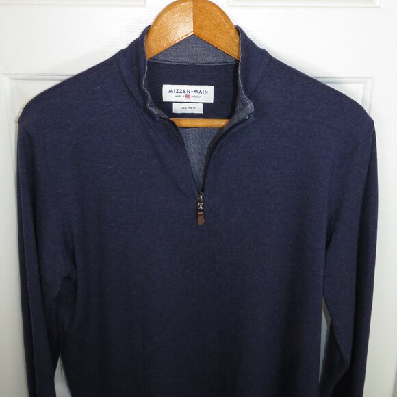 Mizzen + Main 1/4 Zip KPI Heather Blue Stretch Pullover Men’s LG Trim Fit - Picture 2 of 5